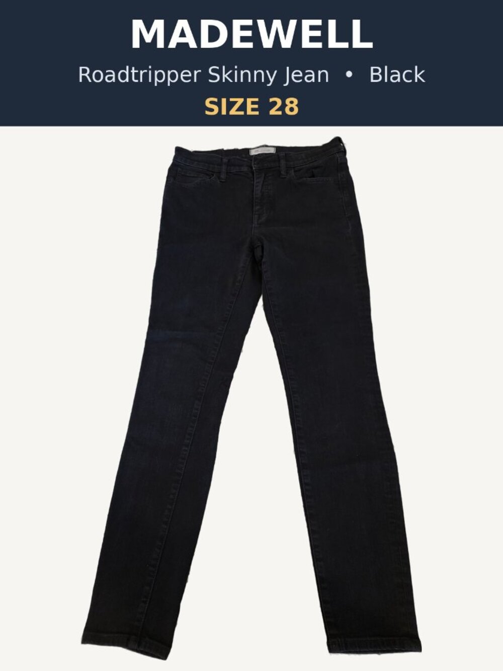 Madewell Roadtripper Skinny Jeans Black Stretch Denim Size 28